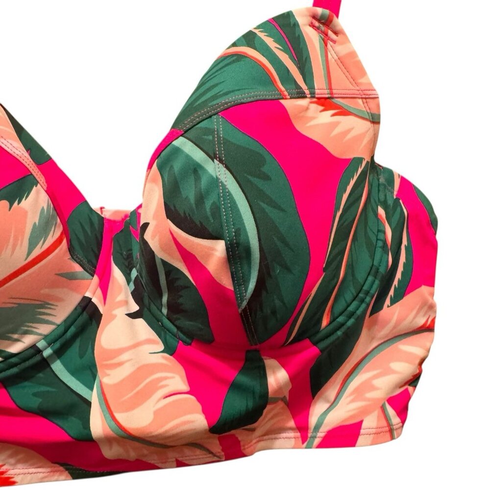 Torrid Bikini Top SIze 3 D-DD Bright Pink Glo Floral Long Line Underwire Beach - Picture 3 of 11
